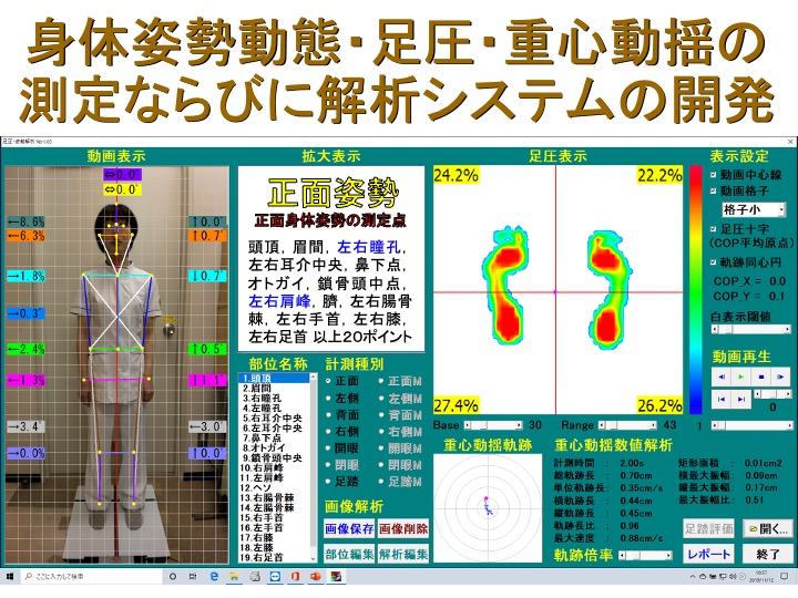 身体姿勢動態・足圧・重心動揺の測定並びに解析システムの開発